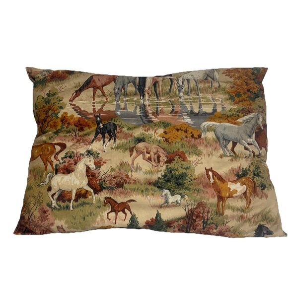 Handmade Other - Vintage Horse Pasture Pond Fabric Handmade Pillow 21”x15” Cabin Equestrian